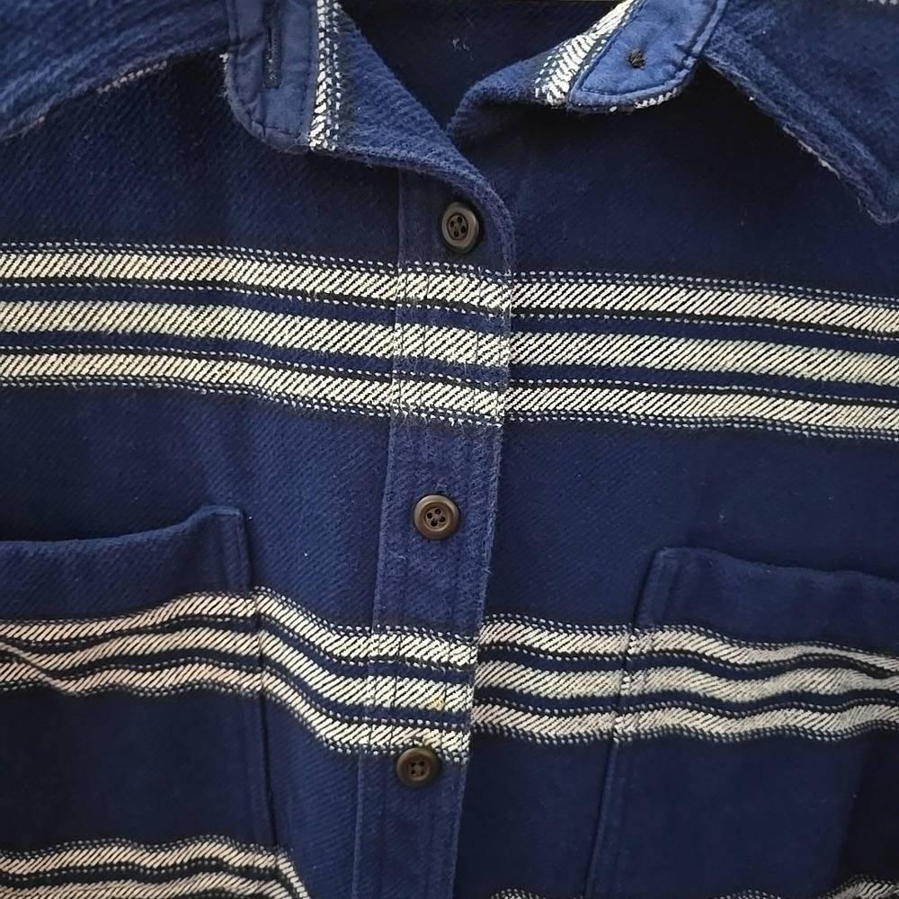 Duluth Trading Co Women's Shacket Blue White‎ Stripe Flannel Cotton Plus Size 4X - Picture 6 of 14